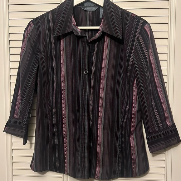 Hillard & Handson petite stretch striped top office style size L - Picture 1 of 7